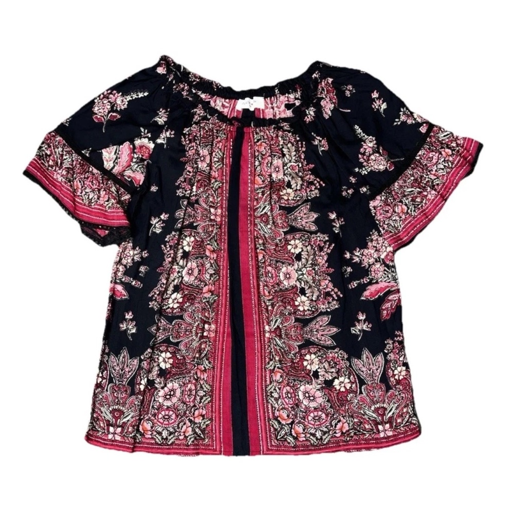 Angie Girls Black Red Floral Tunic Lace Top Shirt NWT Small